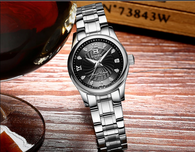 Настоящие роскошные швейцарские Бингер женские Автоматические Механические самовзводные бриллиантовые сапфировые часы модные деловые женские водонепроницаемые