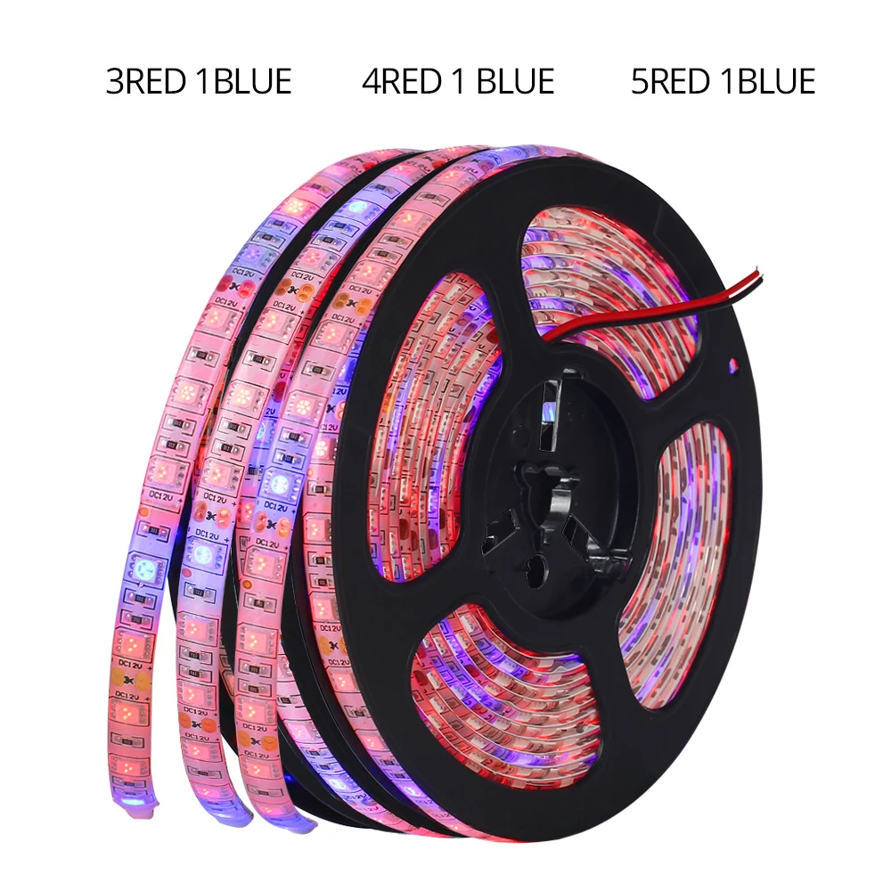 5 м 60leds/m12V LED Grow Lights Strip ip65 Phyto Lamps 5050 Light Red Blue 3:1 4:1 для теплиц гидропонных