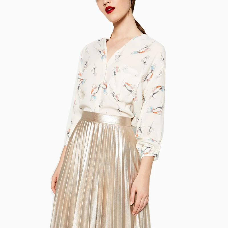 AA&ZZ Women Print Long Sleeve Shirt Chiffon Blouse Tops