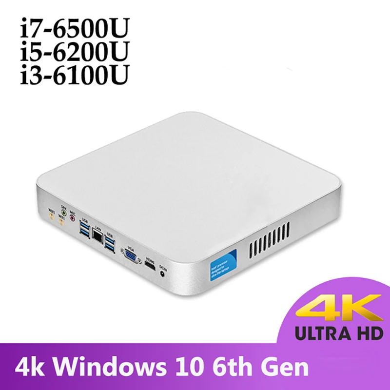 Intel Core i3 6100U Mini PC настольного компьютера Mini Windows 10 i5 6200U i7 6500U 6Gen Процессор HD Графика 620 4 К HTPC WIFI HDMI USB