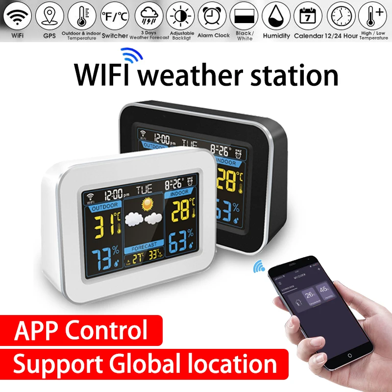 

wifi Weather Station Wireless weather station Thermometer Hygrometer weather forecast Clock LCD Color Screen Display APP Control