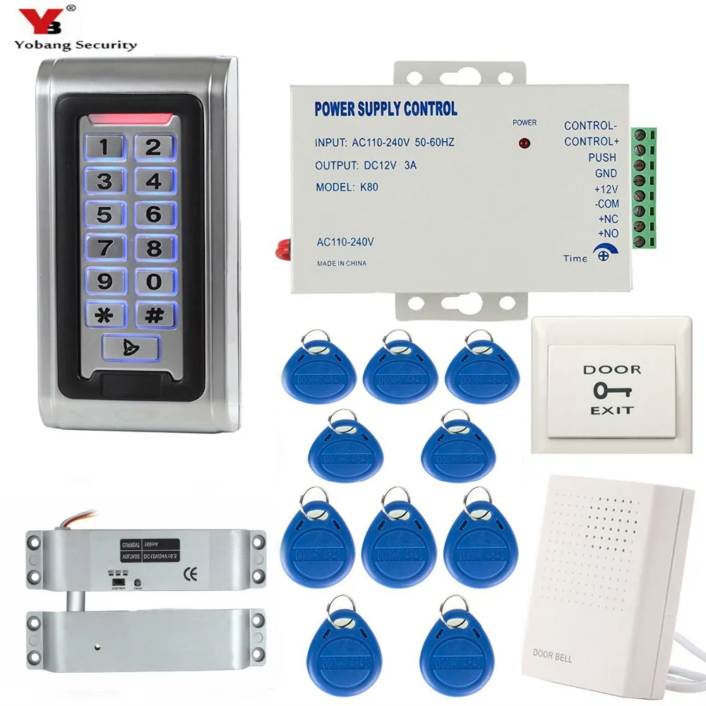 

Yobang Security Waterproof Standalone RFID Metal Keypad Digital Access Control System Proximity Card Door Lock + Power Supply