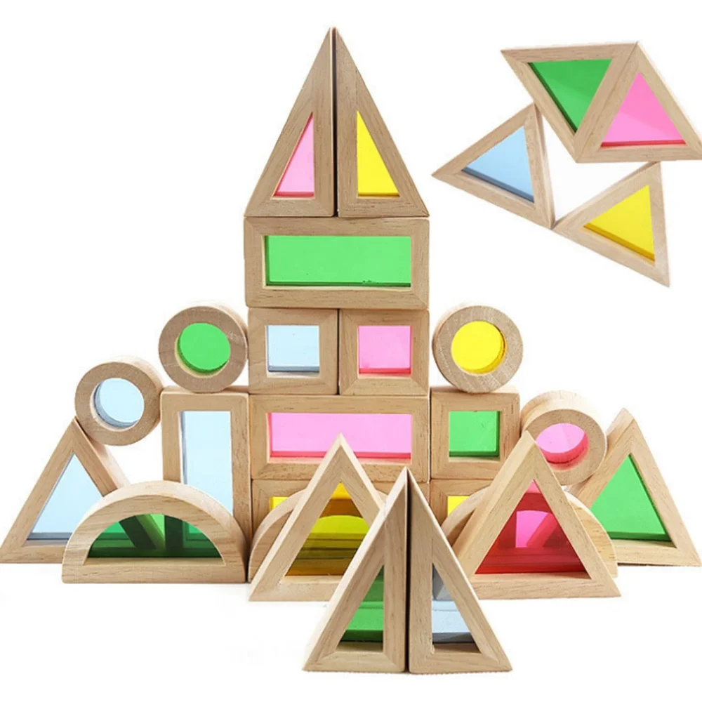 

Diy Wooden Assemblage Tower Super Creative Acrylic Rainbow Educational Toy Tower Pile of Building Blocks for Children
