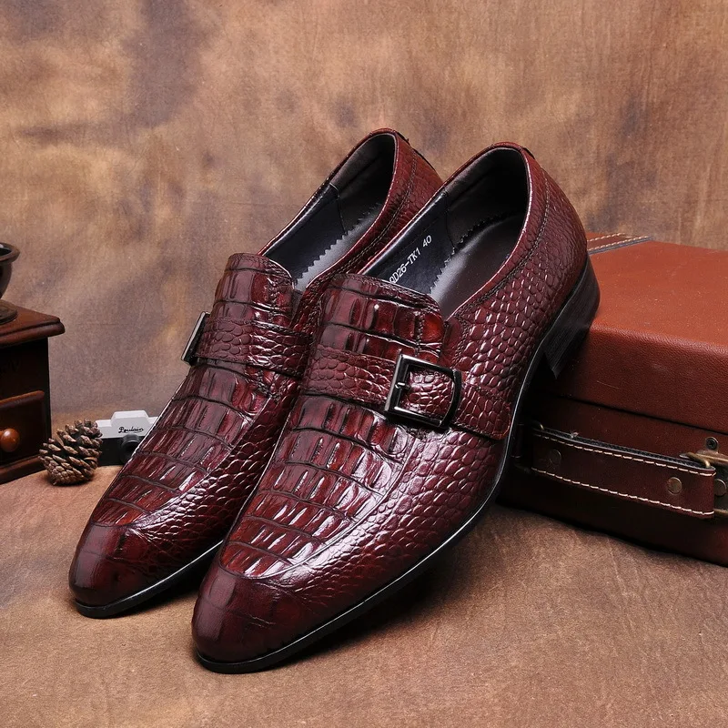 

Fashion Brand Luxury Mens Dress Shoes Genuine Leather Comfortable Buckle Pointed Toe Men Shoes Flats for Business Work Wedding