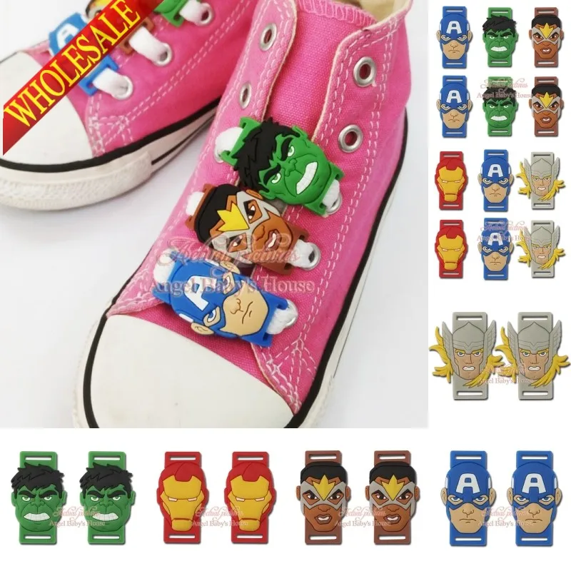 

Novelty 5style 100pcs super hero The Avenger shoelace accessorie shoe buckle silicone laces Kids party favors/gifts