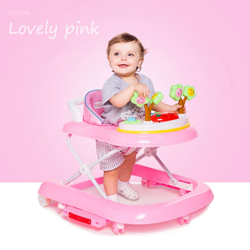 Детские ходунки, коляска для детей 7-18 месяцев, многофункциональные детские ходунки с музыкальной качалкой, складные ходунки с колесиками - Цвет: Pink