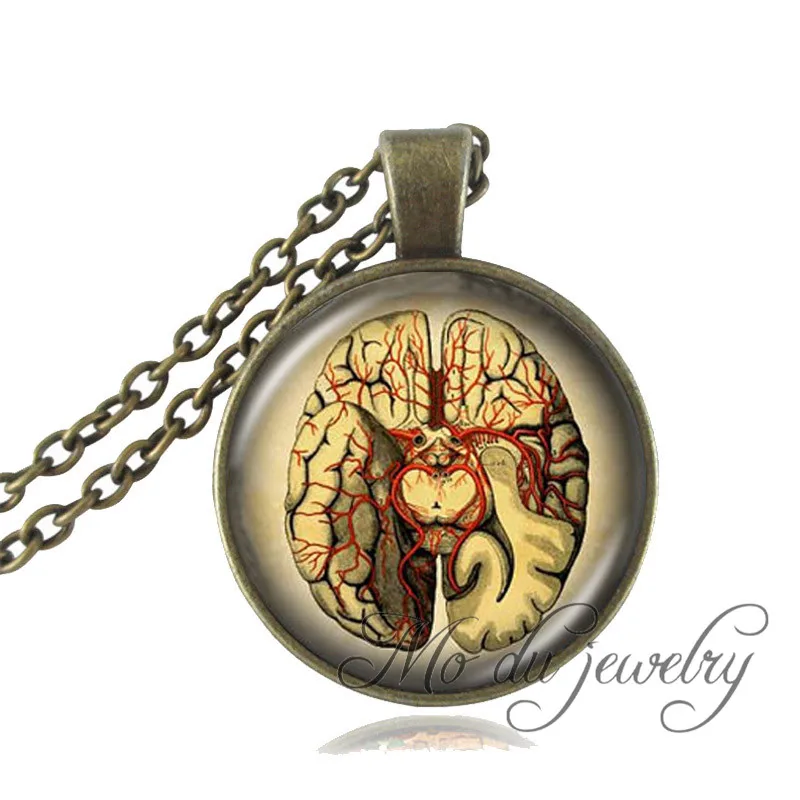 Anatomy brain necklace bronze chain Anatomical brain pendant statement