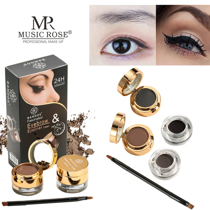 

MUSIC ROSE Smooth 2 IN 1 Eyeliner Cream Eyebrow Powder Waterproof Makeup Long Lasting Eyeliner Eyebrow Cosmetics Makeup 4pcs/set