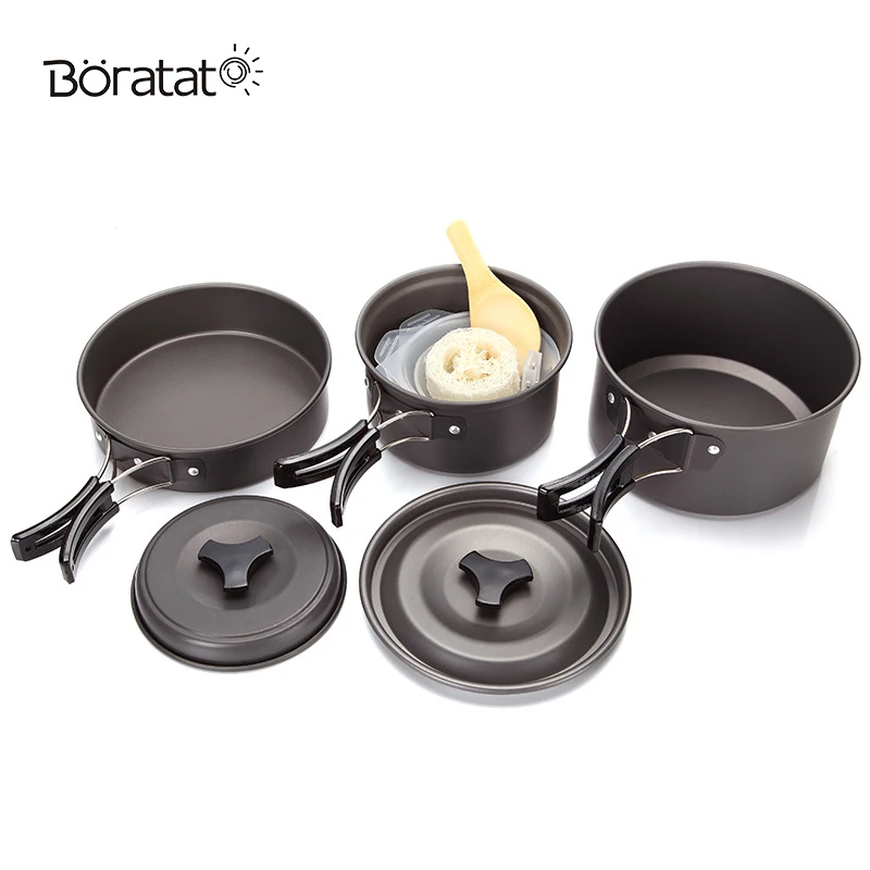 

9pcs/set Camping Pot Set Outdoor Cookware Set Portable Tableware Set Hiking Picnic Tools Dinnerware Camping Accessories