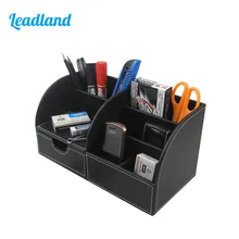 6 Slots Holder PU Leather Office Desk Organizer Desktop Stationery Storage Box Pen Holder Supplies Organizer