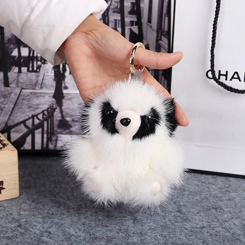 2017 Cute Fluffy Owl Keychain Rex Rabbit Fur Pompoms Key Chain Fur Pom Pom Keychain Bag Charm Car Pendant Key Ring Holder