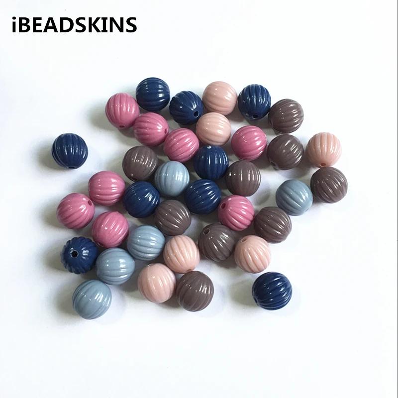 

New arrival! 12mm 500pcs/lot dark color Chunky Acrylic Solid Pumpkin stripe Beads for Necklace making