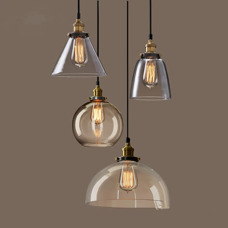 Винтажный подвесной светильник, стеклянный подвесной светильник E27, промышленные подвесные лампы, светильник для бара, кафе, кухни, потолочные светильники