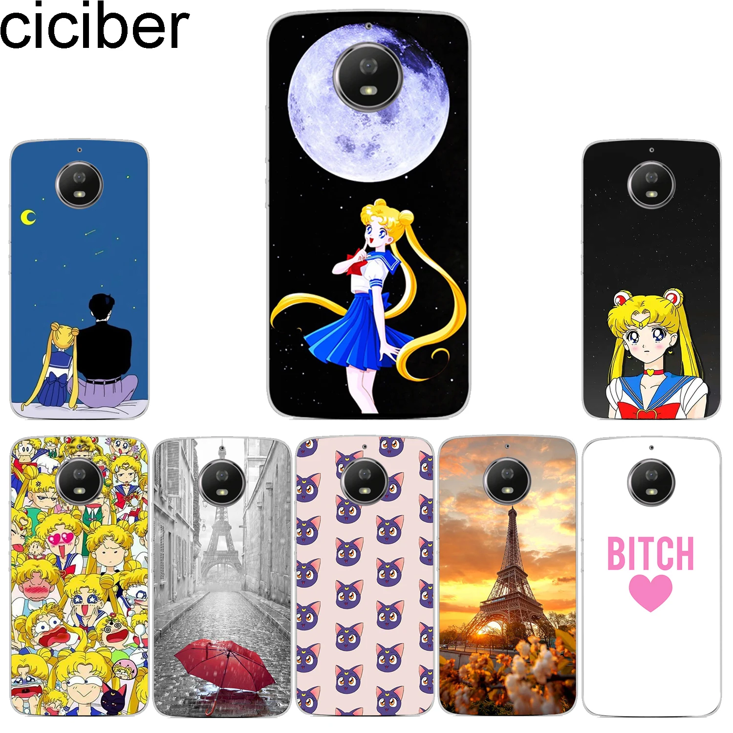 

ciciber Phone Case for Motorola Moto G6 G5 G4 G5S M Soft TPU for Moto E5 E4 Z2 Z3 C Play Plus Go X4 One Power Back Sailor Moon