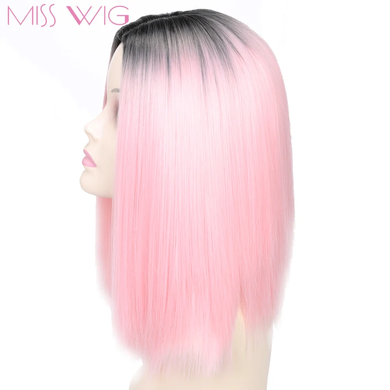 MISS парик короткий прямой Ombre розовый термостойкий прямой боб парик для женщин черный Ombre цвет синтетические волосы