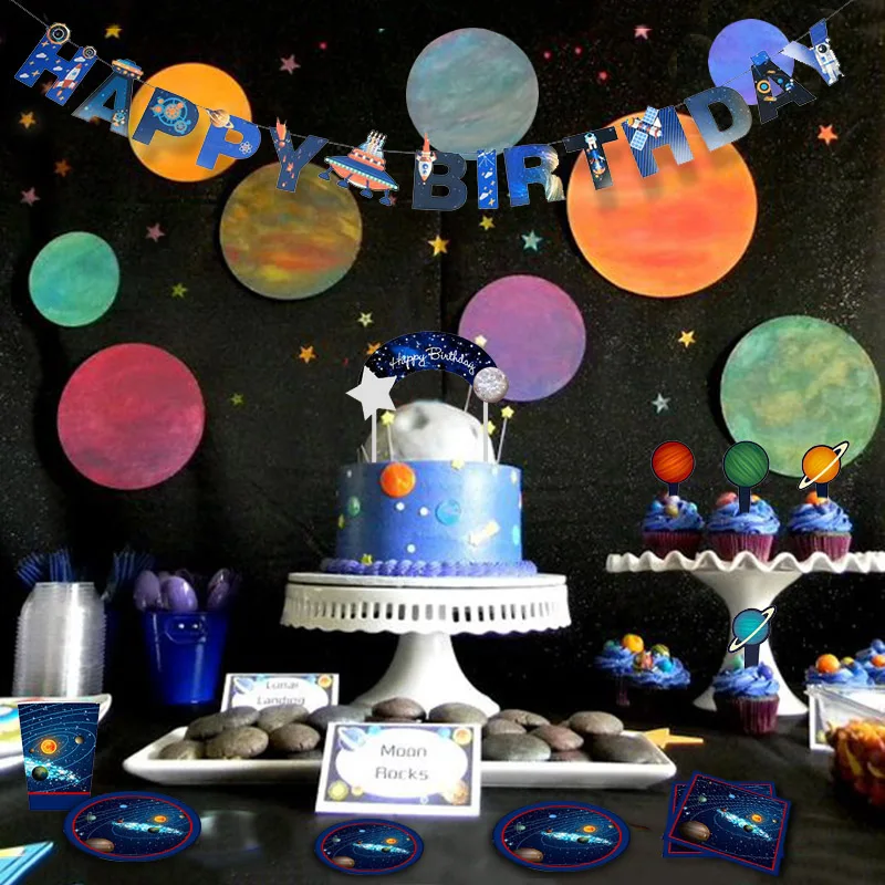Solar System Star Party Decoration Outer Space Universe Galaxy Party Kids Birthday Party Supplies UFO Planet Paper Plate Cup