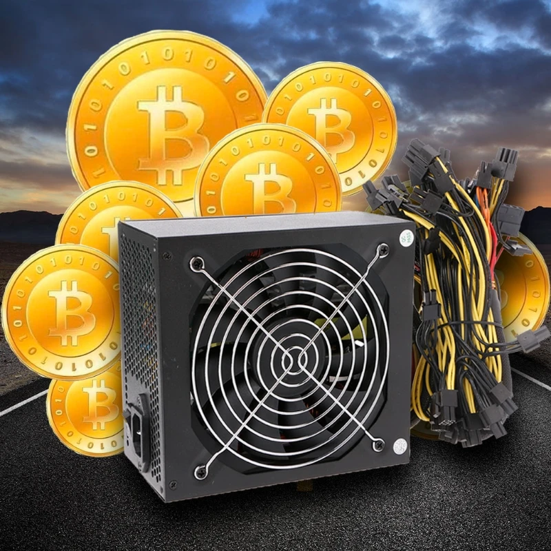 

1600W Computer ATX Power Supply 14cm Fan Set For Eth Rig Ethereum Coin Miner EU Plug