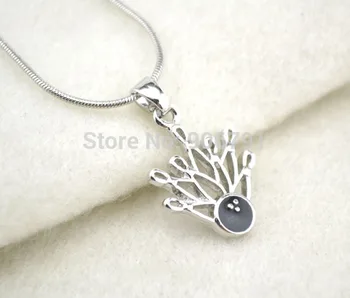 

fashion 20pcs a lot rhodium plated 7 Pin and Bowling Ball Pendant sport jewelry(A1102)