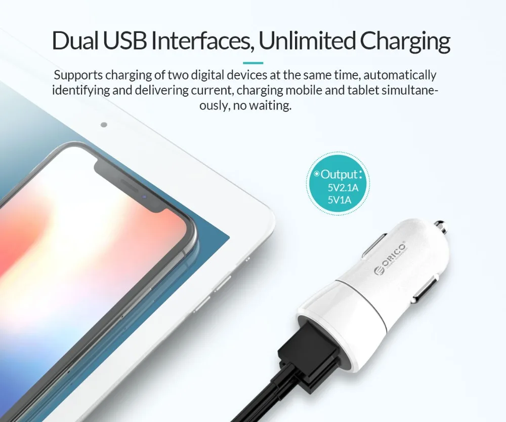ORICO 12W Max Mini USB Auto Ladegerät Dual USB Lade Ports Auto-Ladegerät für iphone 8 plus Samsung