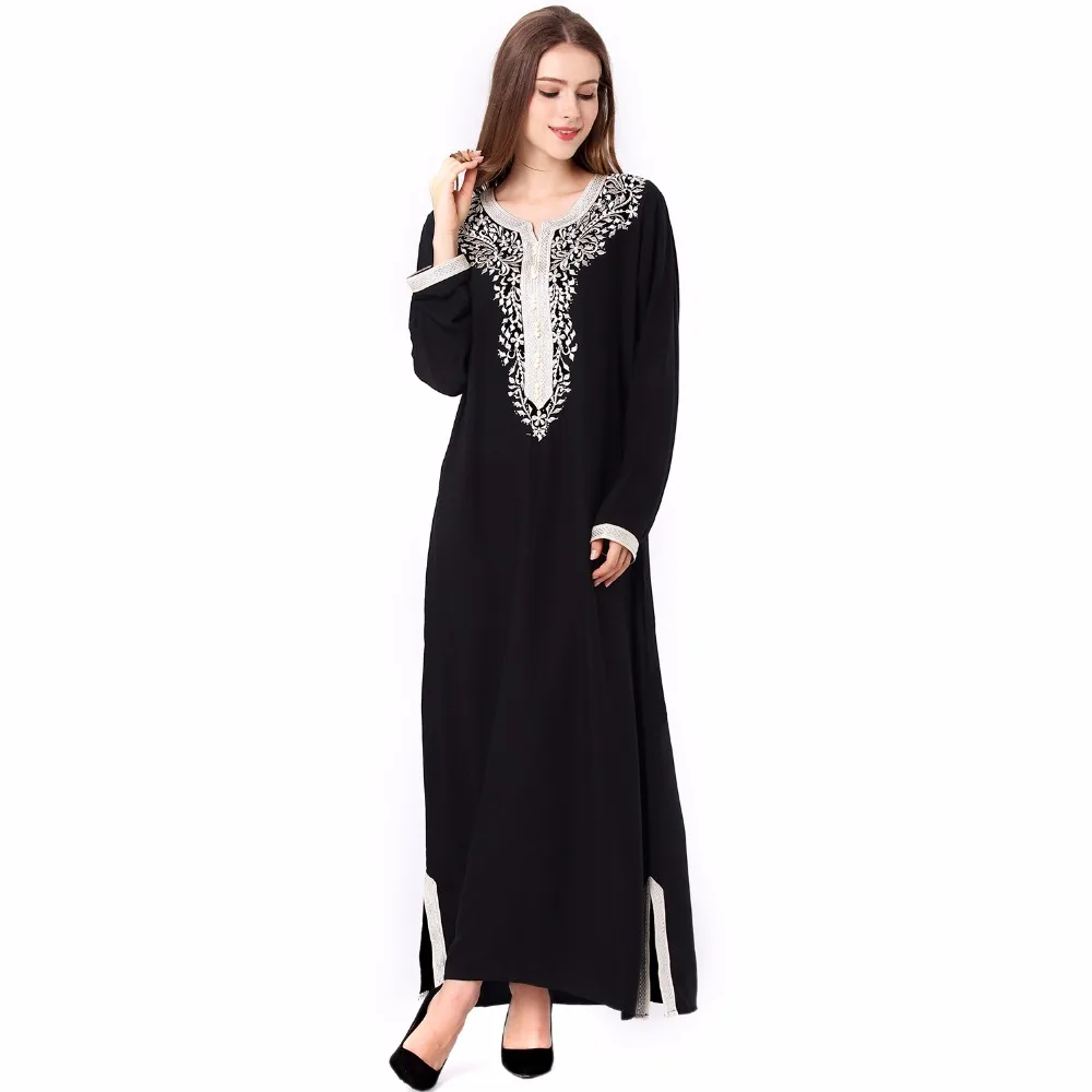 

Muslim women Long sleeve hijab Dress maxi abaya jalabiya islamic women dress clothing robe kaftan Moroccan fashion embroidey1631