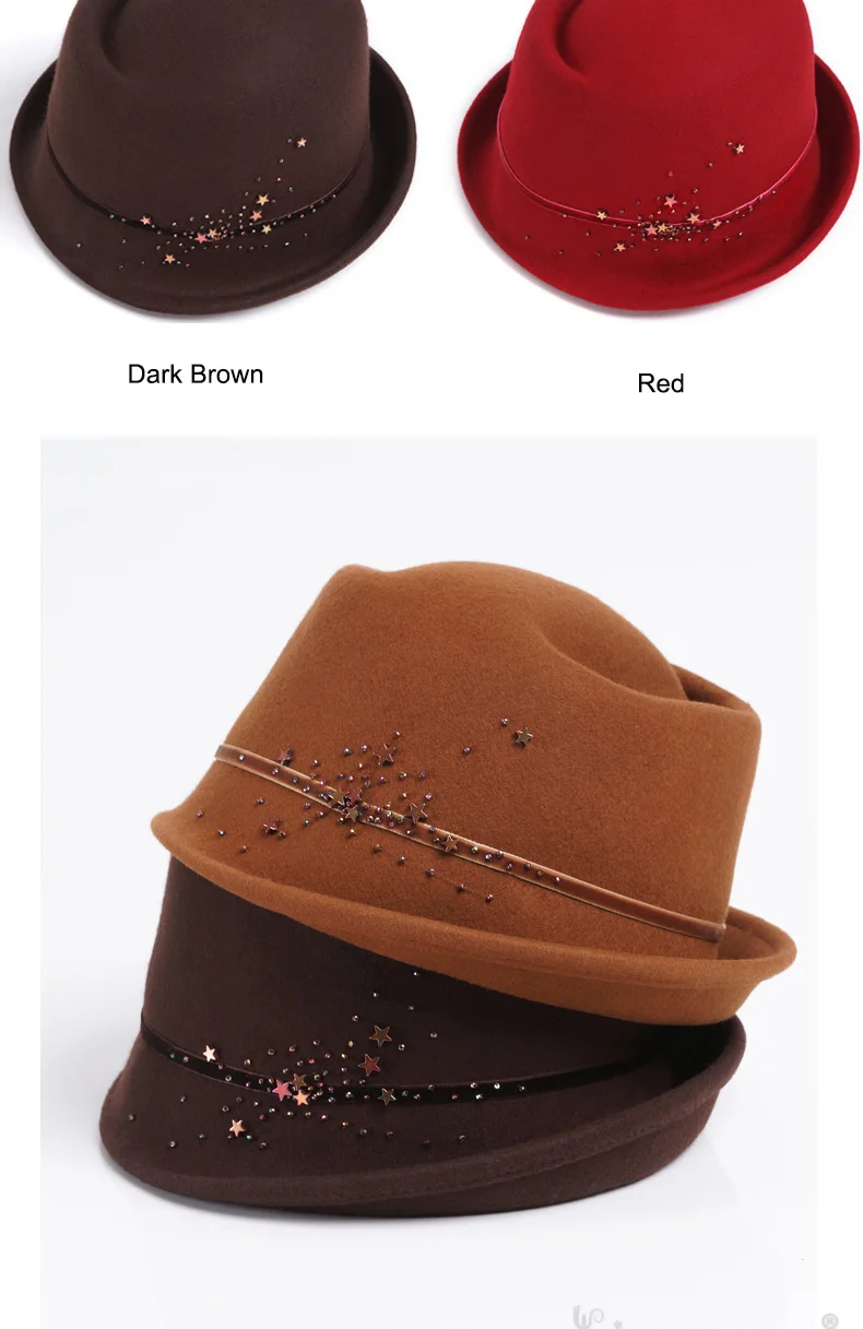 FS женские осенне-зимние фетровые шляпы из шерсти, женские шляпы с широкими полполями в стиле джаз, винтажные шапки, коричневые, темно-синие, красные, черные
