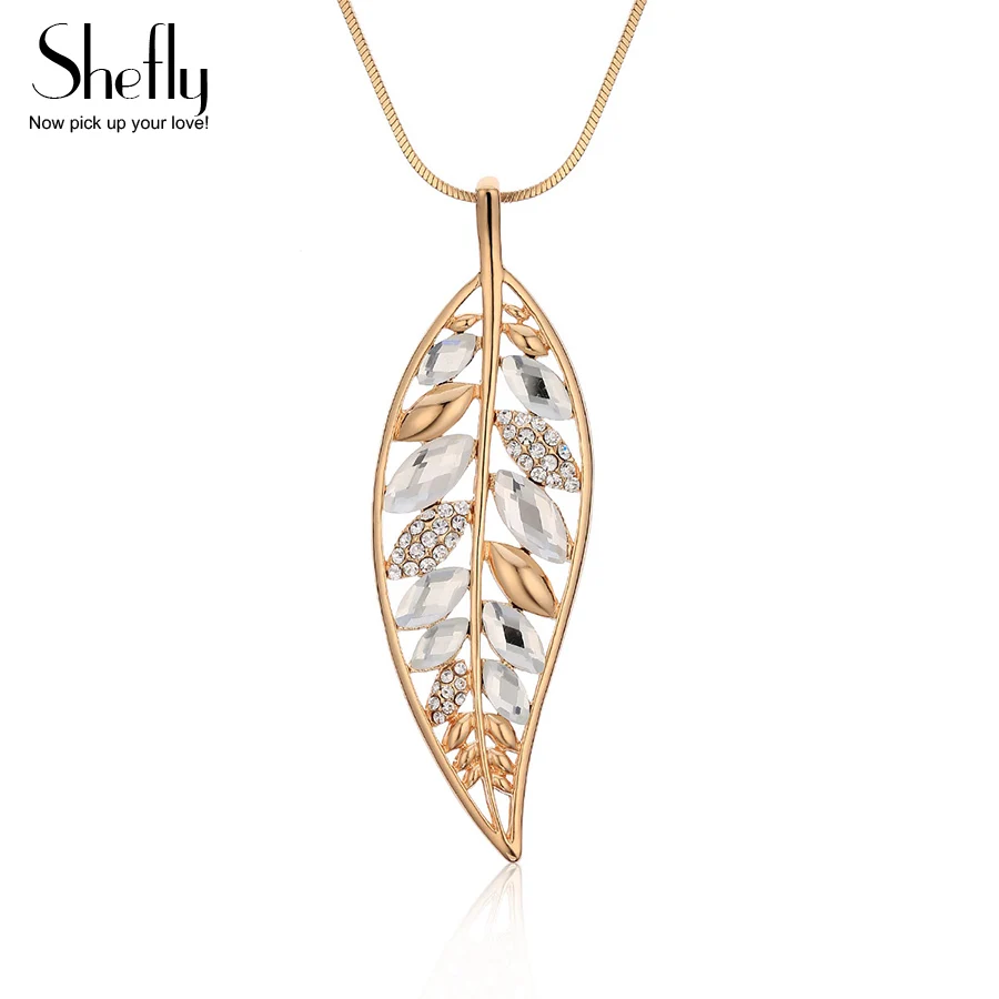 

Women Long Necklaces & Pendants Vintage Gold Silver Chain Crystal Opal Leaf Maxi Necklace Fashion Jewelry For Women Collier