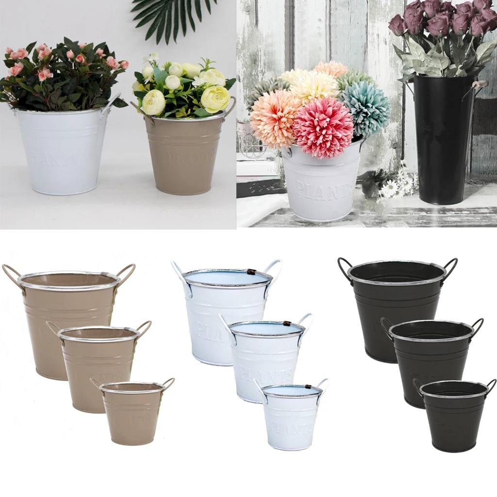 

Colorful Iron Flower Pot Balcony Garden Plant Planter Metal Bucket Flower Holders - Pack of 3, 4 Colors