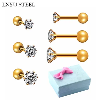 

3Pairs/Box 3mm/4mm/5mm 316L Surgical Stainless Steel Round Clear CZ Fashion Ear Tragus Stud Women/Girl Earrings Piercing screw