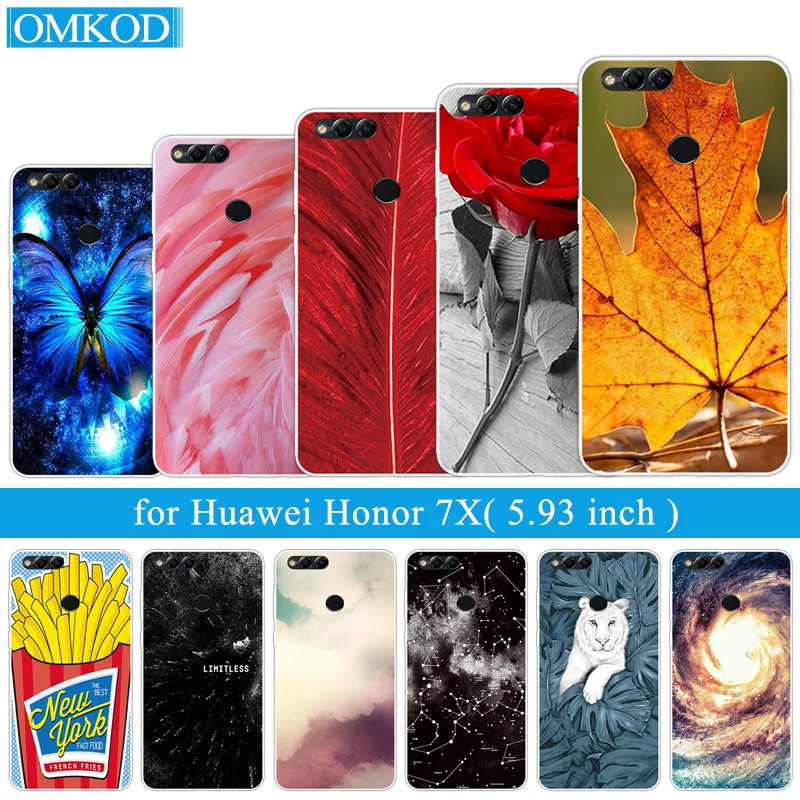 

for Huawei Honor 7X Silicone Case 5.93 inch for Huawei 7X 7 X Back Black Matte Cover Phone DIY Shell for Honor 7x Plumage Fundas