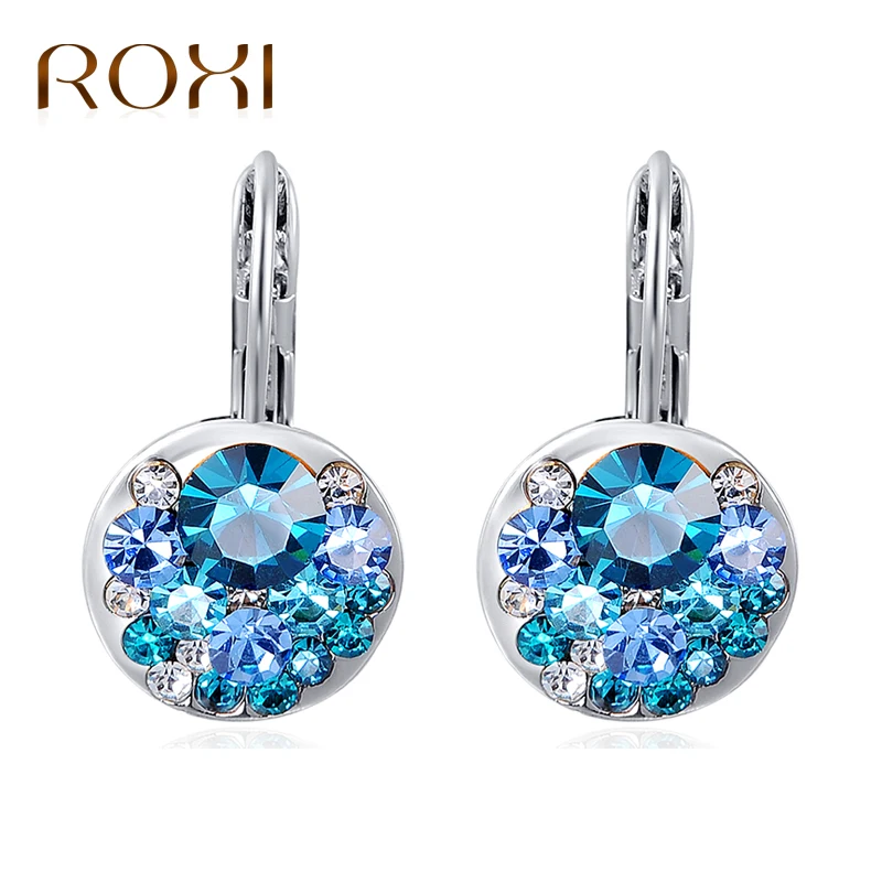 

ROXI Women Earrings Crystal Wholesale 10pcs/ Lot Jewelry Rose Gold Color Dangle Earrings Rhinestone brincos Blue Drop Earrings