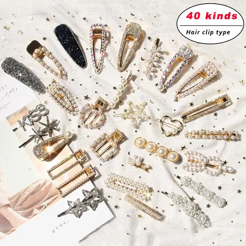 

40 styles Pearl Rhinestone Hairpin Hair Accessories Women Headwear Geometric Hair Clips For Girls Hairgrips Adult Hair Barrettes
