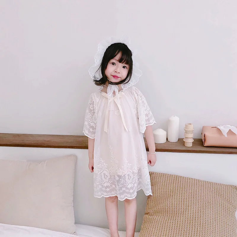 

2019Spanish New Girl Baby Embroidery Lace Dress Loose Sleeve Pajamas Home Wearkids Pijamas Girls Christmas Pajamas 2-8years Old