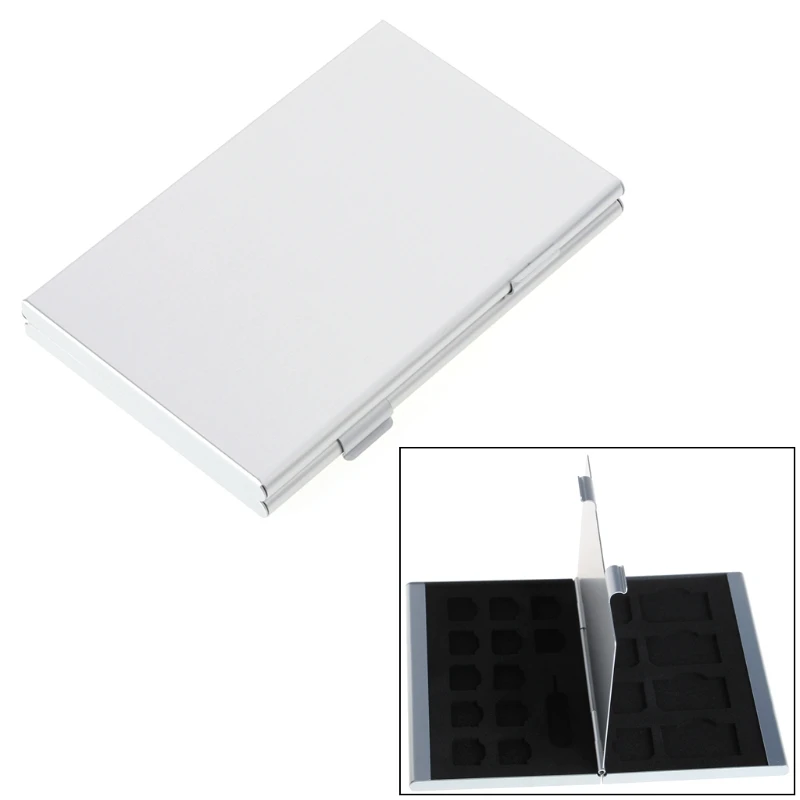

Doublelayer Aluminum Standard Micro Nano SIM Needle Card Storage Case Box Holder