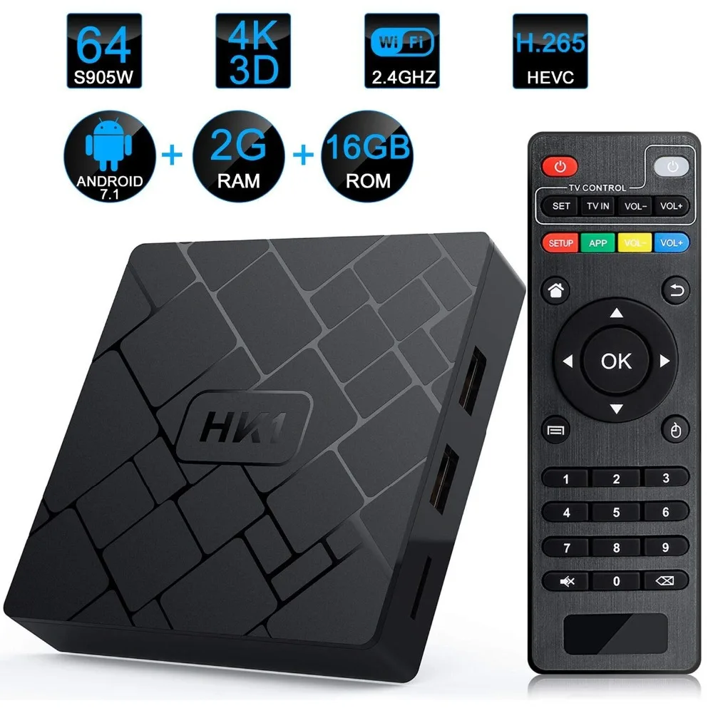 

HK1 Android 7.1 Amlogic S905W Quad Core 64Bit TV Box 4K VP9 HDR H.265 HD 2.0 WIFI 2.4G 2G RAM 16G ROM