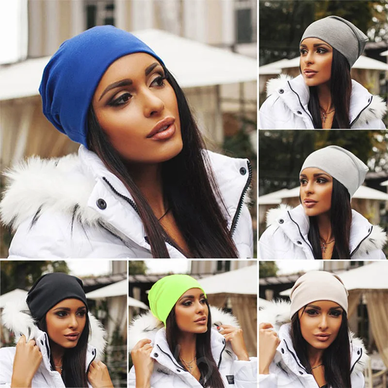 

New Arrival 2019 Autumn Winter Cotton Caps for Women Headwear Accessories Solid Color Running Beanies Casual Multifunctional Hat