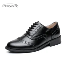 100% Genuine cow leather casual designer vintage lady flats shoes handmade oxford shoes for women 2018 black with fur
