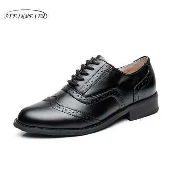 

100% Genuine cow leather casual designer vintage lady flats shoes handmade oxford shoes for women 2020 black spring