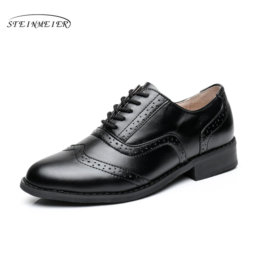 Vente 100% Véritable de vache en cuir casual designer vintage lady appartements chaussures à la main oxford chaussures pour femmes 2018 noir avec fourrure