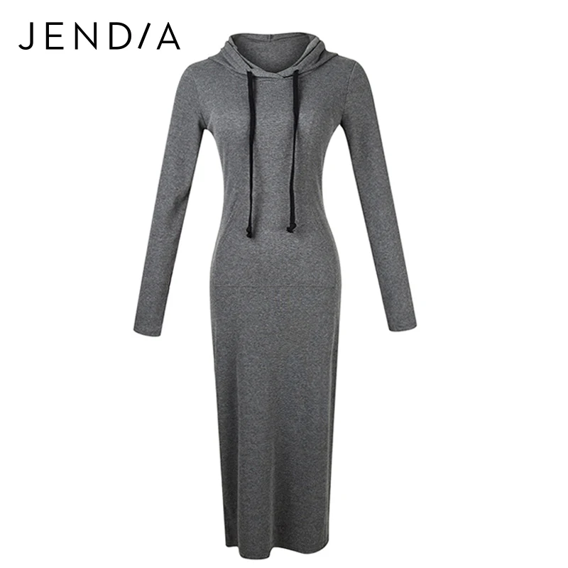 JENDIA 2017 Casual Knitted Dress Women Winter Warm Long Dresses Sheath Pencil Bodycon Long Sleeve Pocket