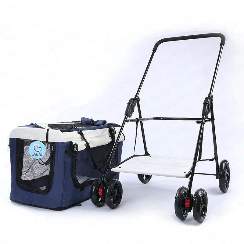  Pet Stroller Baby Car Cage Four Wheel Outdoor Teddy Cart Light Portable Folding Bike Bag Separation