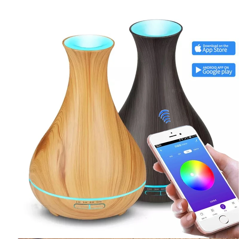 

550ML APP Control Essential Oil Aroma Diffuser With Wood Grain Air Humidifier Aromatherapy Diffuser For Home LED Lamp Mist Maker