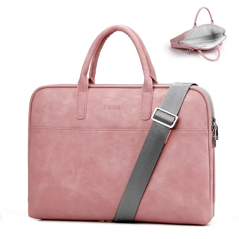Модная женская кожаная сумка для ноутбука Toshiba samsung sony 15,6 13,3 14,1 дюймов, сумка для компьютера, женская сумка-мессенджер с силовой сумкой - Цвет: Pink