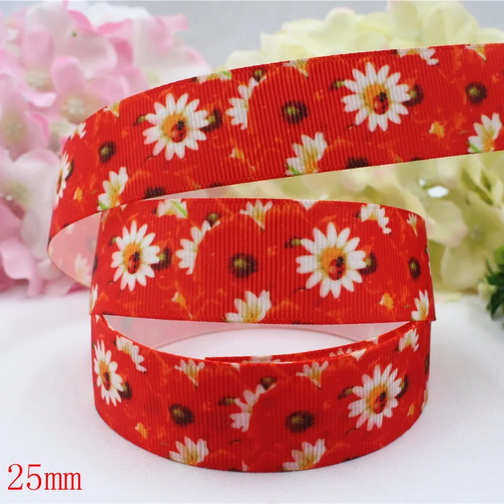 16607-84,(1")25mm 10yard/lot Red Flowers Ribbons Thermal transfer Printed grosgrain Wedding Accessories DIY handmade material