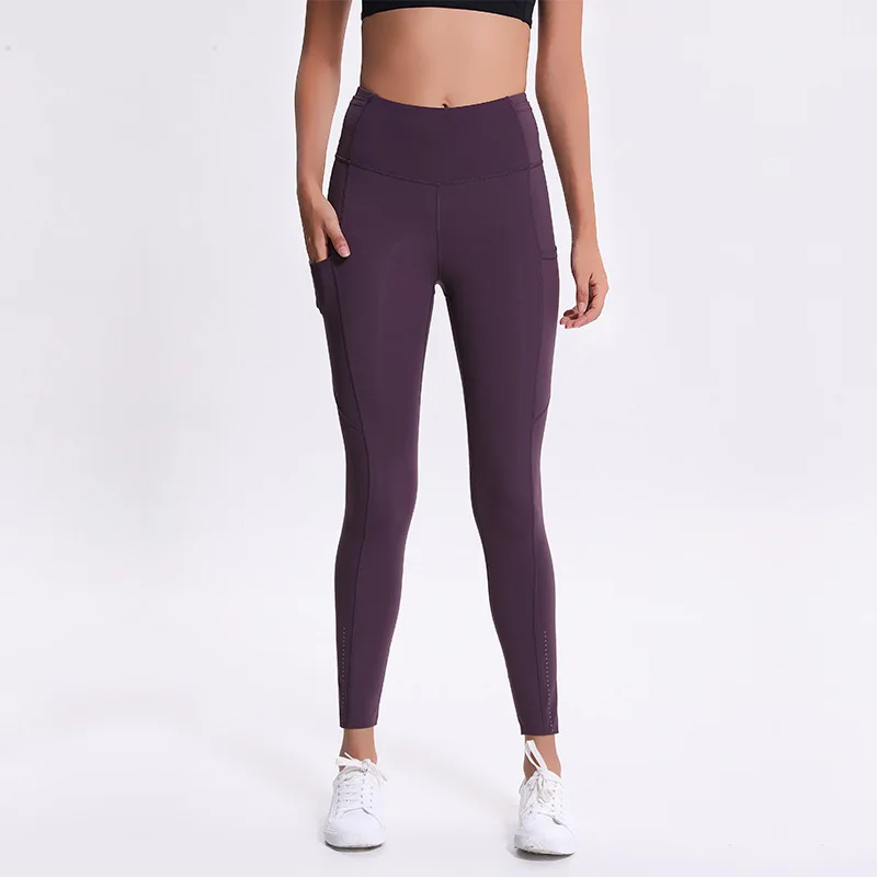 Purple LU-01 без просвечивания с высокой талией Новые Женские Штаны Для Йоги однотонная одежда для занятий спортом, в тренажерном зале лосины на эластичные для фитнеса женские комбинезоны полные колготки - Цвет: Purple