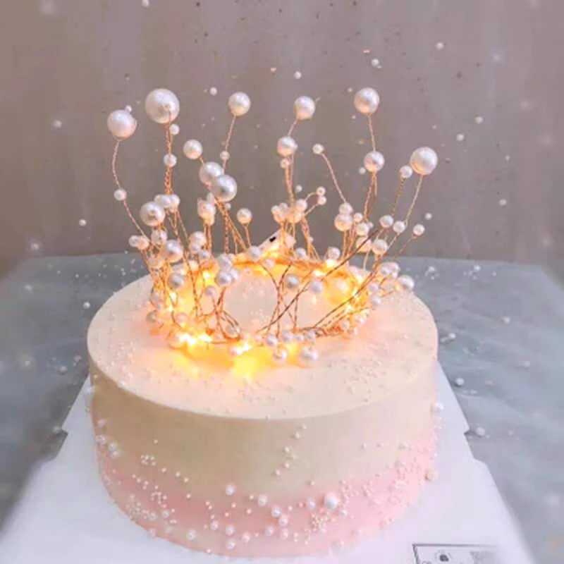 Принцесса блестящая жемчужная Корона Ручной работы головной убор торт Топпер Свадебные невесты и жениха с днем рождения светильник торт пальто