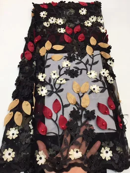 

2019 Hot Sale Black Embroidered African Lace Fabric High Quality with Rhinestone French Net Guipure Lace Fabrics ALC-ZJ013