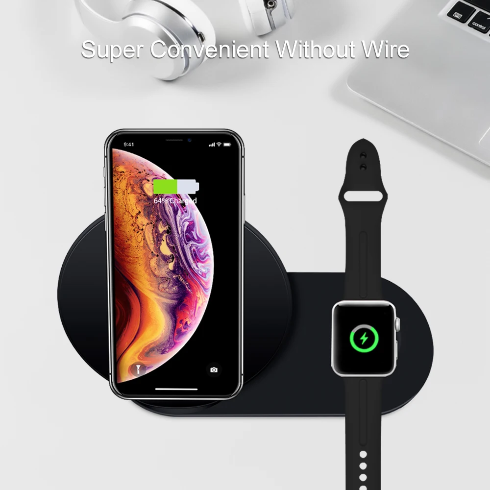 Ascromy 2 в 1 Беспроводное зарядное устройство для iPhone XS Max XR 8 Plus XS X держатель для Apple Watch Series 4 3 2 быстрая индукция Qi Chargeur