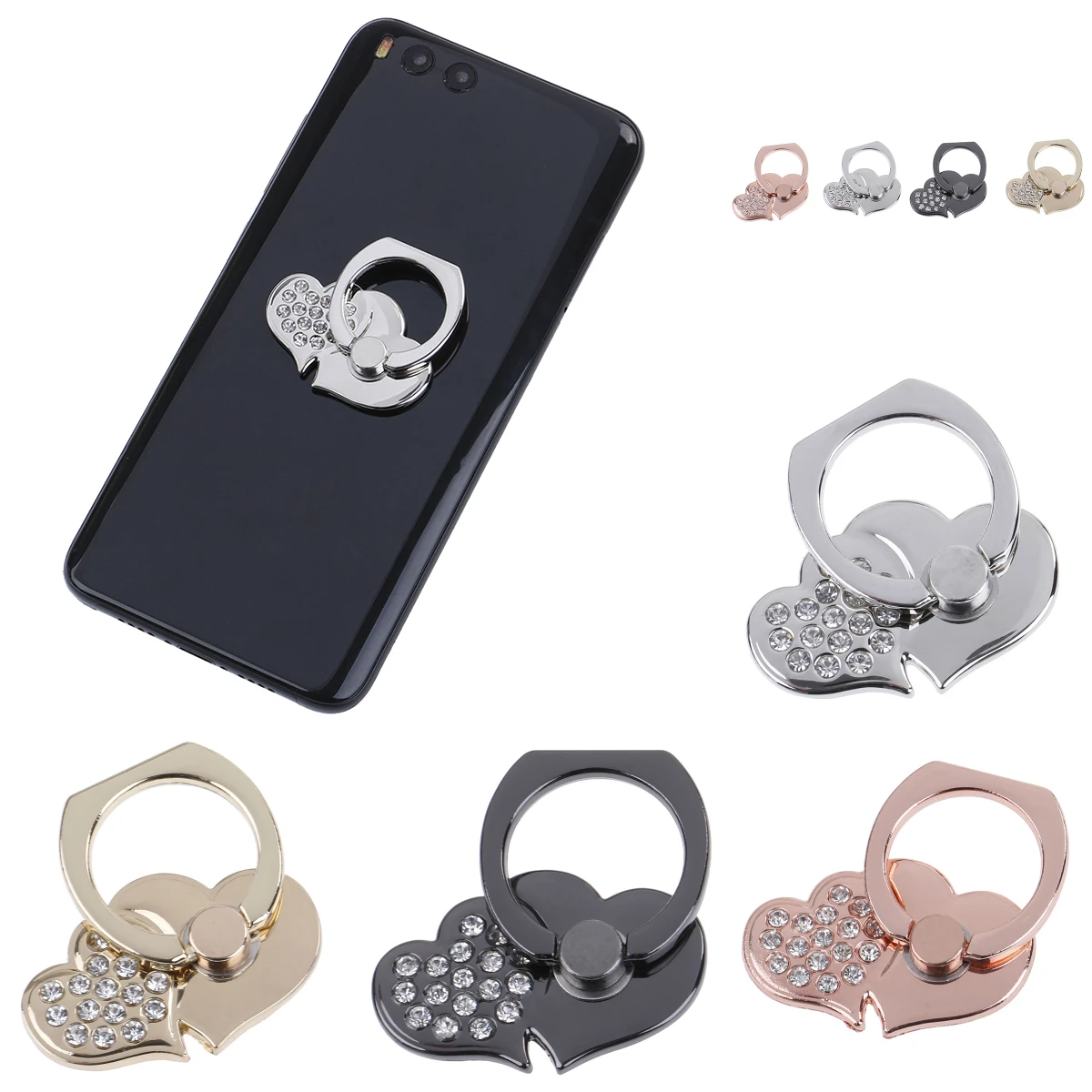 

Mobile Phone Smartphone Diamond Ring Cute Universal 360 Degree Finger Ring Heart Stand Holder Car Mount Grip