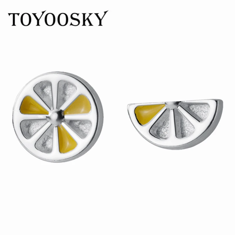 925 пробы, серебряные, желтые, эмалированные, лимонные асимметричные серьги-гвоздики для женщин и девушек,, ювелирные изделия, новейший подарок на день рождения