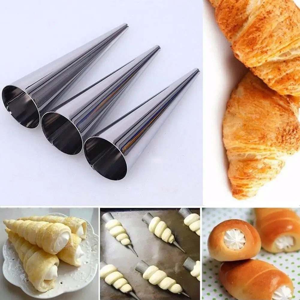 

6Pcs Metal Cone Shape Spiral Croissant Denmark Pointed Tube Bread Baking Tool Roll Cake Mold Cookie Dessert tool baking supplies